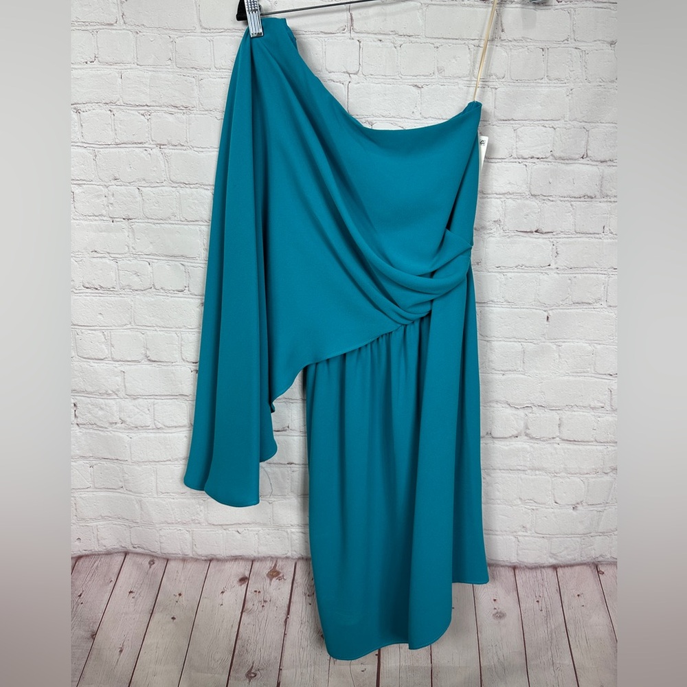 Trina Turk Teal One Shoulder Drapey Amal Dress Sz 2 Nwt $278 Wedding Party